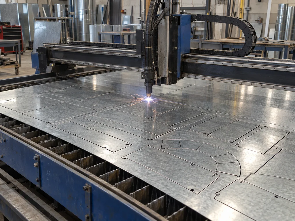 CNC plasma cutting table cutting galvanized sheet metal