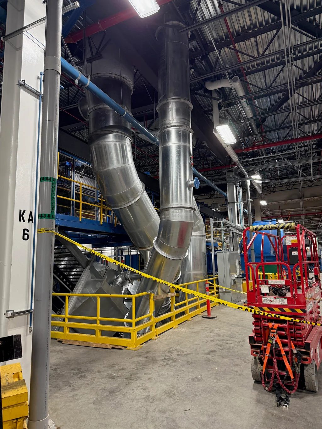 Industrial ventilation ductwork and fittings at the Bridgestone site in Joliette