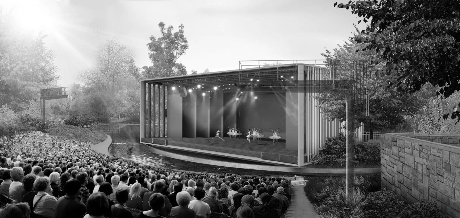 Architectural rendering of Théâtre de Verdure in Parc La Fontaine, from Lemay drawings